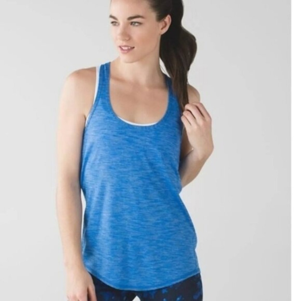 Lululemon Women's Heathered Lakeside Blue Salute the Sun Singlet II Tank 4
